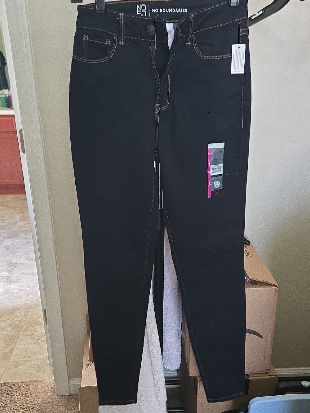 No Boundaries Dark Blue Skinny Jeans with Copper Stitching
